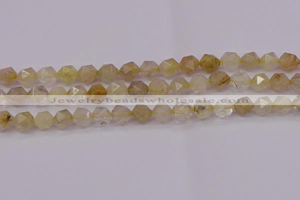 CRU623 15.5 inches 10mm faceted nuggets golden rutilated quartz beads