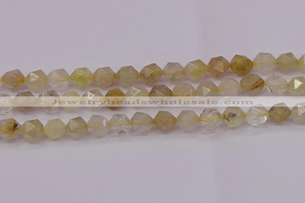 CRU624 15.5 inches 12mm faceted nuggets golden rutilated quartz beads