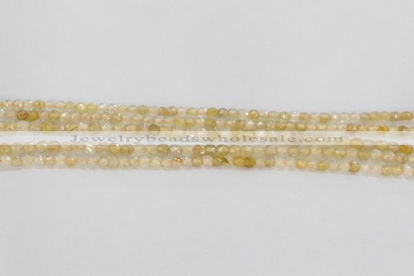 CRU665 15.5 inches 3mm faceted round golden rutilated quartz beads