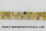 CRU668 15.5 inches 8mm faceted round golden rutilated quartz beads