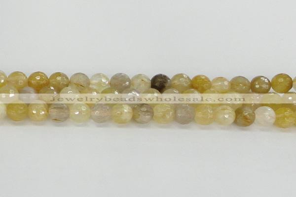 CRU668 15.5 inches 8mm faceted round golden rutilated quartz beads