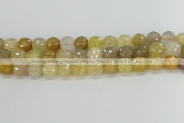 CRU669 15.5 inches 10mm faceted round golden rutilated quartz beads