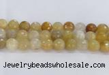 CRU671 15.5 inches 14mm faceted round golden rutilated quartz beads