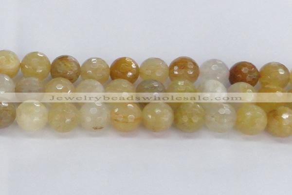 CRU671 15.5 inches 14mm faceted round golden rutilated quartz beads