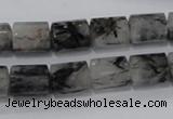 CRU75 15.5 inches 8*12mm faceted column black rutilated quartz beads