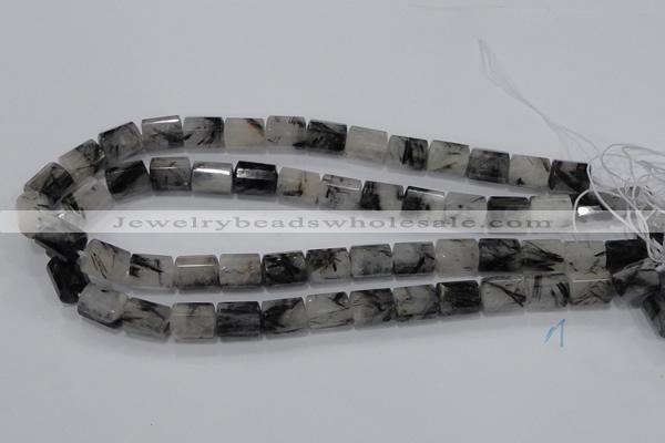 CRU75 15.5 inches 8*12mm faceted column black rutilated quartz beads