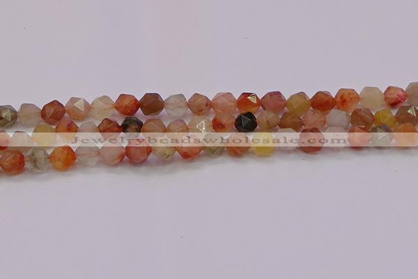 CRU767 15.5 inches 8mm faceted nuggets mixed rutilated quartz beads