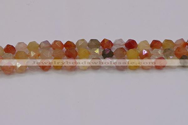 CRU768 15.5 inches 10mm faceted nuggets mixed rutilated quartz beads