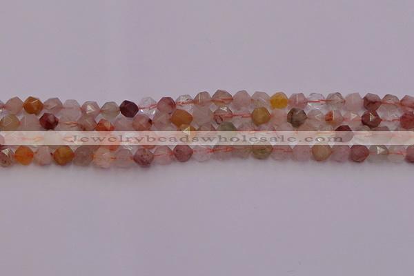 CRU776 15.5 inches 6mm faceted nuggets mixed rutilated quartz beads