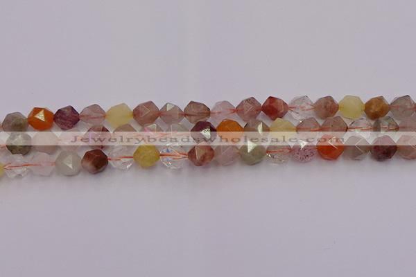 CRU777 15.5 inches 8mm faceted nuggets mixed rutilated quartz beads