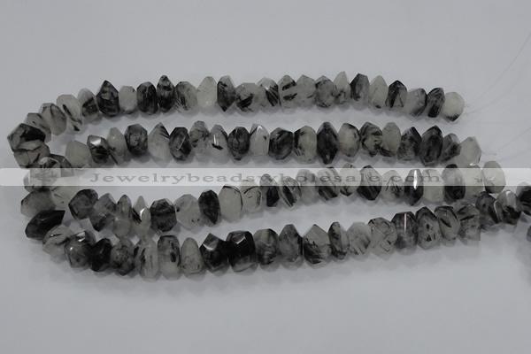 CRU78 15.5 inches 8*14mm faceted nugget black rutilated quartz beads