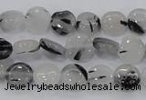 CRU79 15.5 inches 10mm flat round black rutilated quartz beads