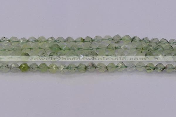 CRU791 15.5 inches 6mm faceted nuggets green rutilated quartz beads