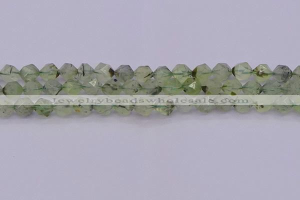 CRU792 15.5 inches 8mm faceted nuggets green rutilated quartz beads