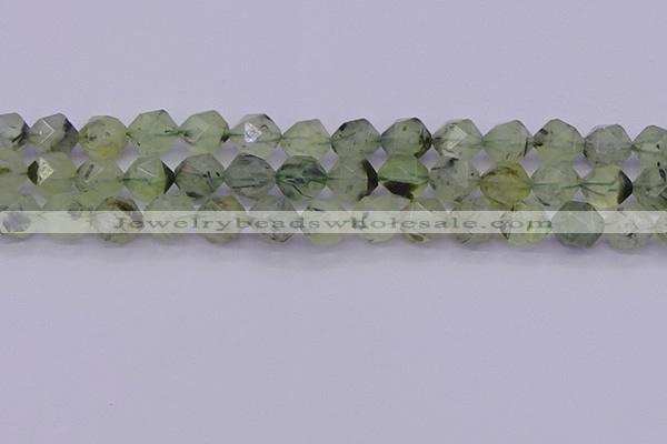 CRU793 15.5 inches 10mm faceted nuggets green rutilated quartz beads