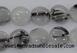 CRU80 15.5 inches 14mm flat round black rutilated quartz beads