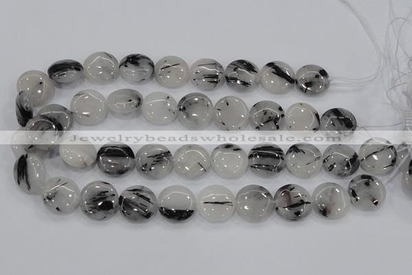 CRU82 15.5 inches 20mm flat round black rutilated quartz beads