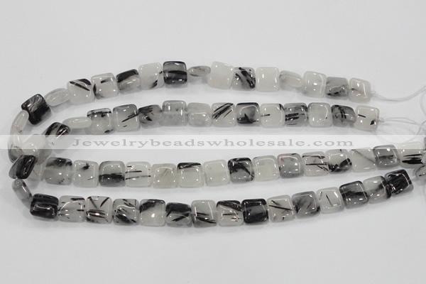 CRU84 15.5 inches 10*10mm square black rutilated quartz beads