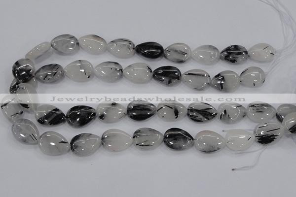 CRU87 15.5 inches 15*20mm flat teardrop black rutilated quartz beads