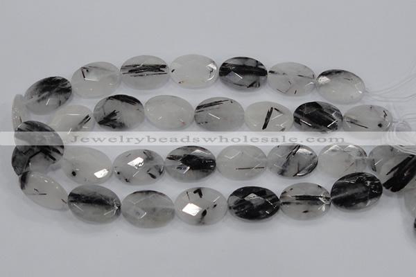 CRU91 15.5 inches 15*20mm faceted oval black rutilated quartz beads