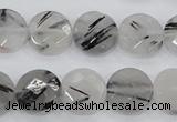 CRU93 15.5 inches 14mm faceted coin black rutilated quartz beads