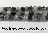 CRU932 15.5 inches 14mm round black rutilated quartz beads wholesale