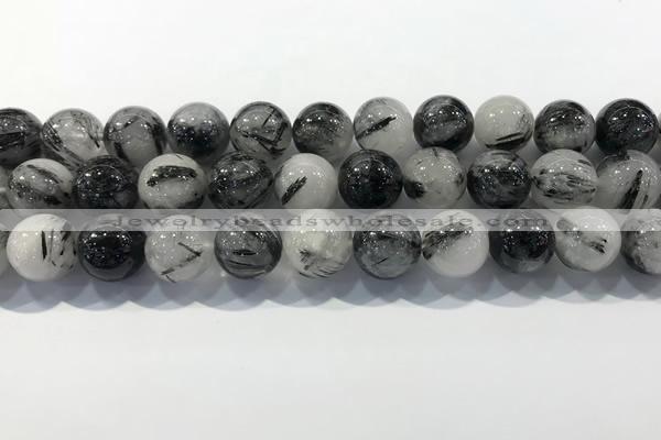 CRU933 15.5 inches 16mm round black rutilated quartz beads wholesale