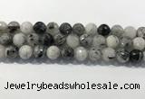 CRU935 15.5 inches 13mm faceted round black rutilated quartz beads