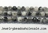 CRU936 15.5 inches 14mm faceted round black rutilated quartz beads