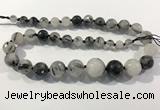 CRU938 8mm - 18mm faceted round black rutilated quartz graduated beads