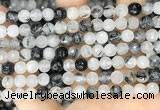 CRU966 15.5 inches 6mm faceted round black rutilated quartz beads