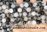 CRU968 15.5 inches 10mm faceted round black rutilated quartz beads