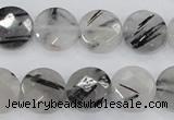 CRU97 15.5 inches 16mm faceted coin black rutilated quartz beads