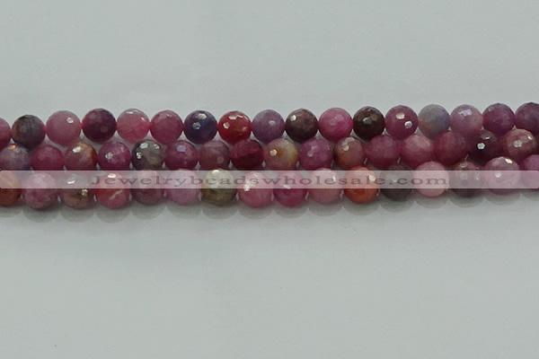 CRZ1124 15.5 inches 8mm faceted round natural ruby gemstone beads