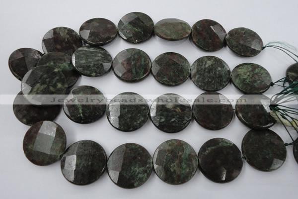 CRZ219 15.5 inches 30mm faceted coin ruby zoisite gemstone beads