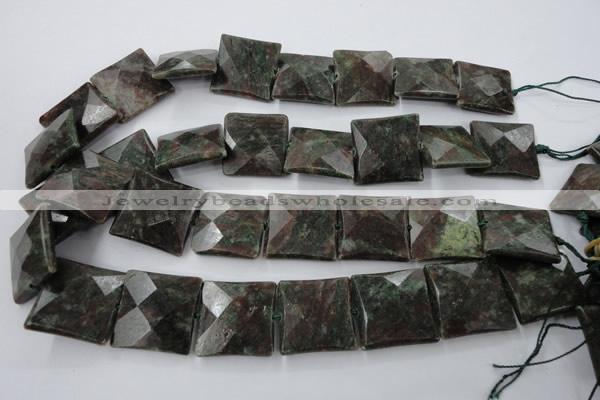 CRZ238 15.5 inches 25*25mm faceted square ruby zoisite gemstone beads