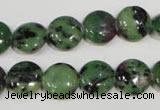 CRZ470 15.5 inches 12mm flat round ruby zoisite gemstone beads