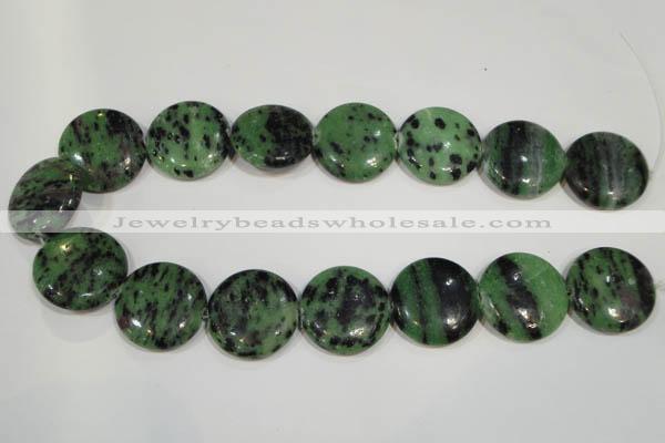 CRZ476 15.5 inches 26mm flat round ruby zoisite gemstone beads