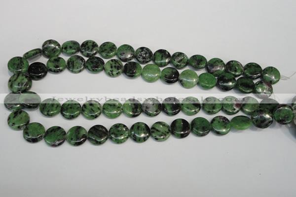 CRZ55 15.5 inches 14mm flat round ruby zoisite gemstone beads