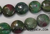 CRZ623 15.5 inches 14mm flat round New ruby zoisite gemstone beads