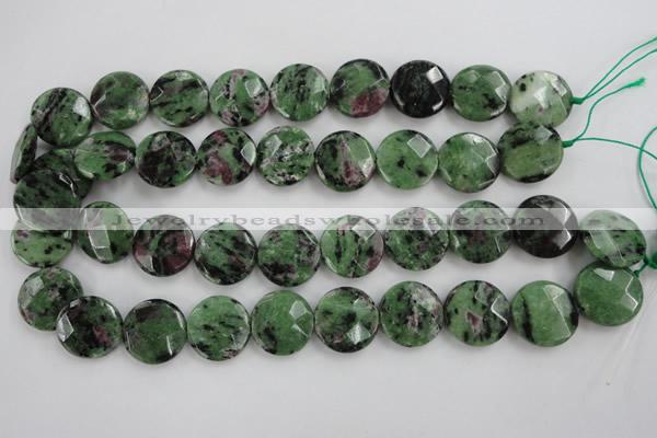 CRZ716 15 inches 20mm faceted coin ruby zoisite gemstone beads