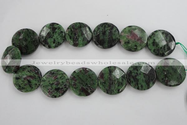 CRZ718 15 inches 30mm faceted coin ruby zoisite gemstone beads