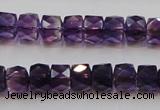 CSA26 15.5 inches 7*10mm faceted column synthetic amethyst beads