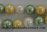 CSB1102 15.5 inches 12mm round mixed color shell pearl beads