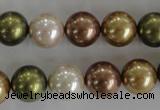 CSB1108 15.5 inches 12mm round mixed color shell pearl beads