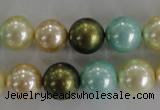 CSB1110 15.5 inches 12mm round mixed color shell pearl beads