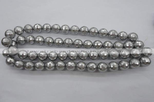 CSB1190 15.5 inches 14mm faceted round shell pearl beads