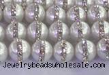 CSB1500 15.5 inches 6mm round shell pearl with rhinestone beads