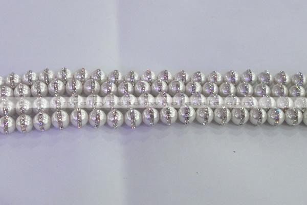 CSB1500 15.5 inches 6mm round shell pearl with rhinestone beads