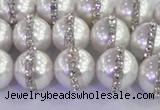 CSB1502 15.5 inches 10mm round shell pearl with rhinestone beads